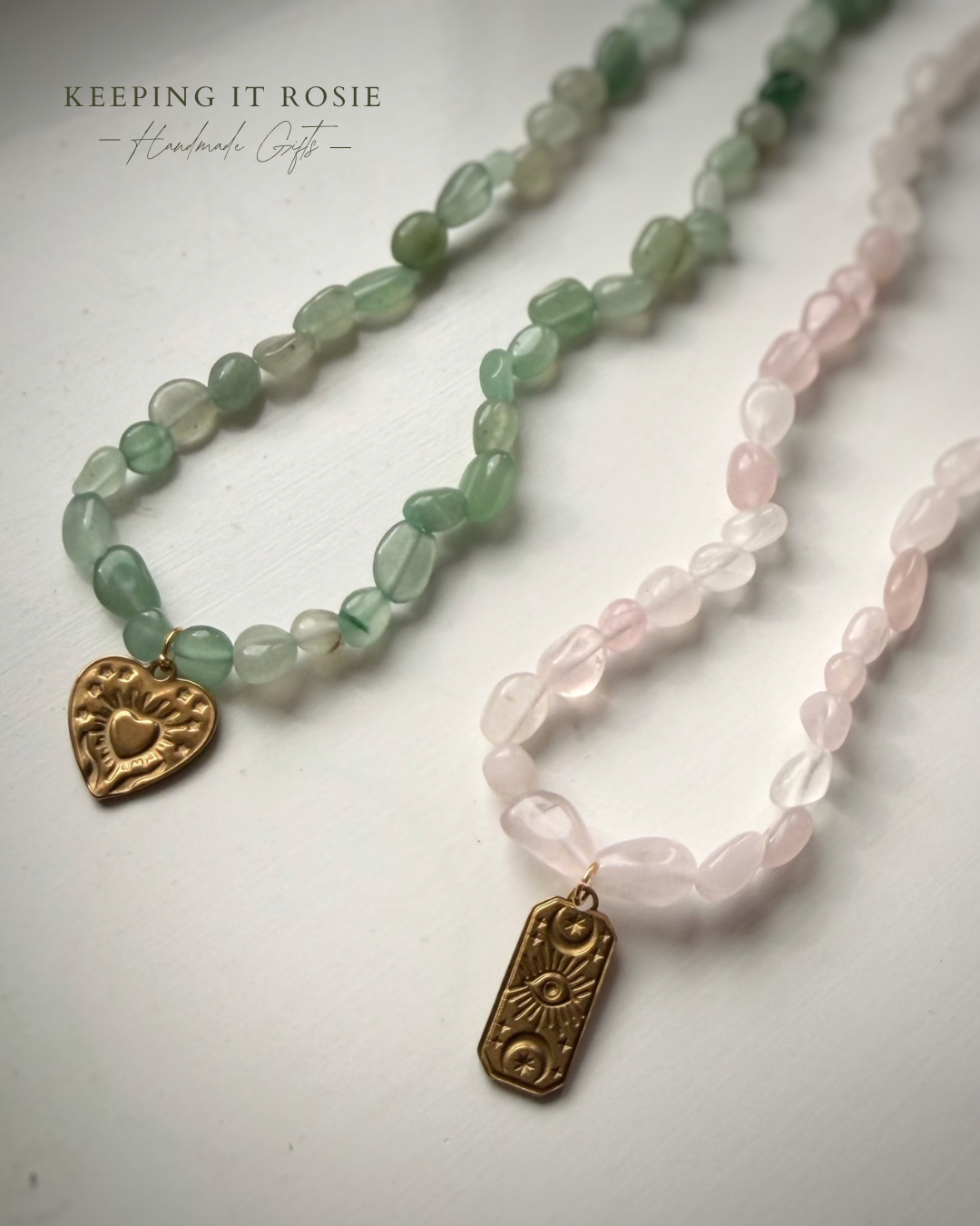 Glass stone beaded charm necklaces