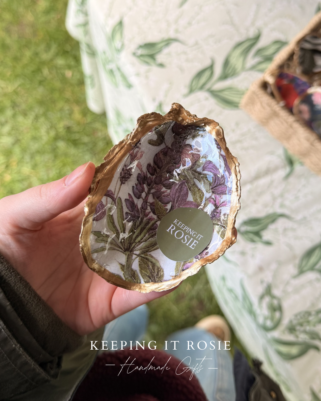 Purple and white floral oyster shell