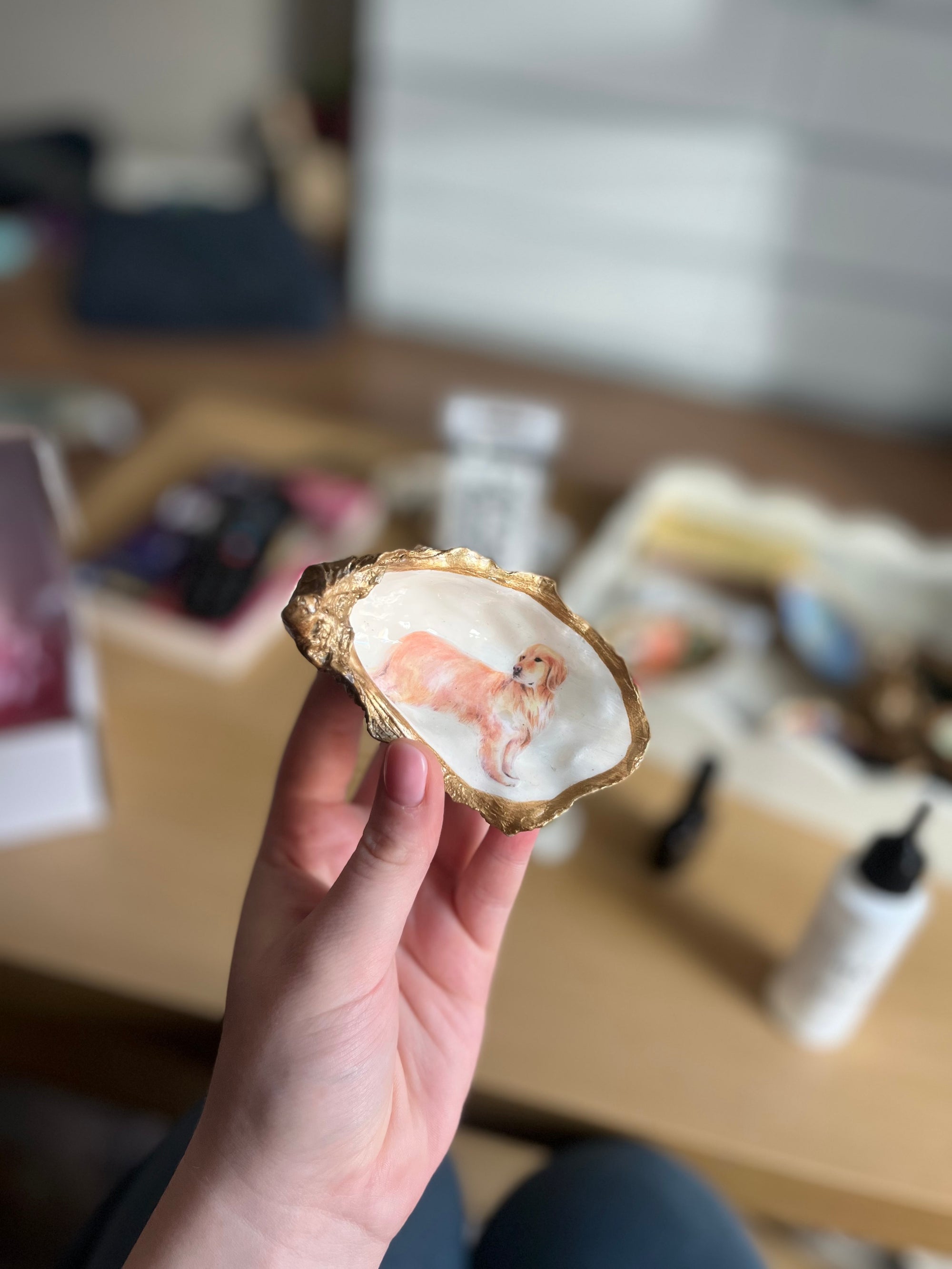 Dog breeds oyster shell trinket trays