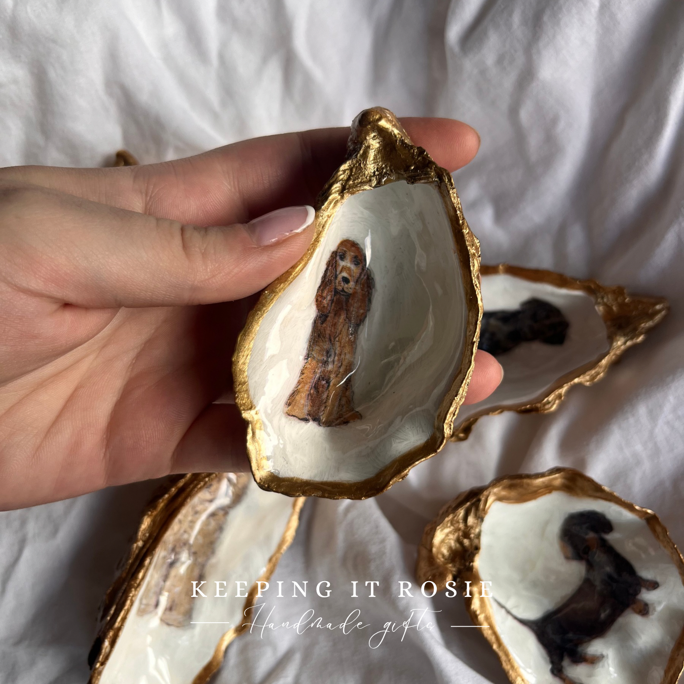Dog breeds oyster shell trinket trays