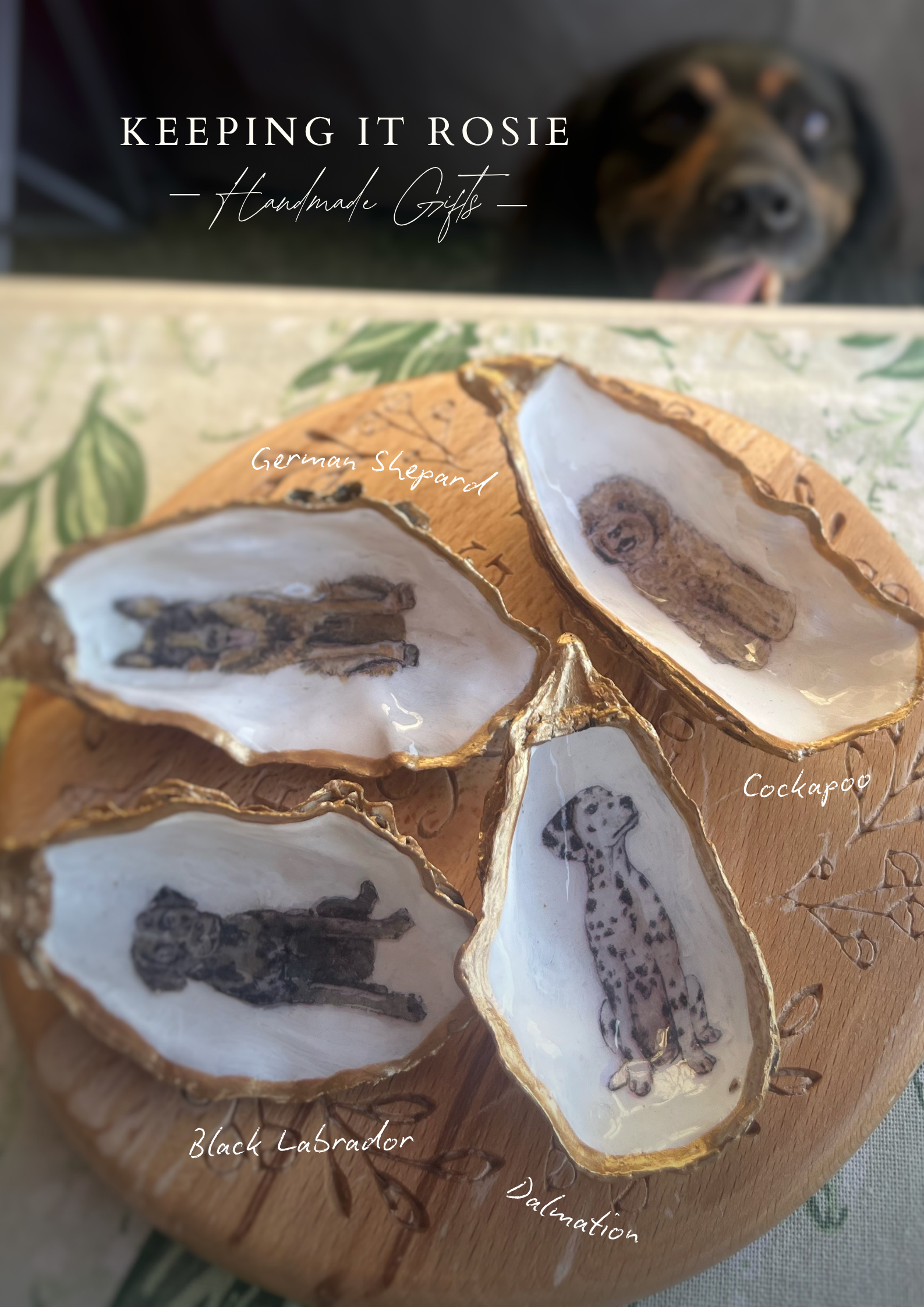 Custom Dog Breed Decorated Shell | trinket trays | Jewellery organisers | personalised | nautical home decor