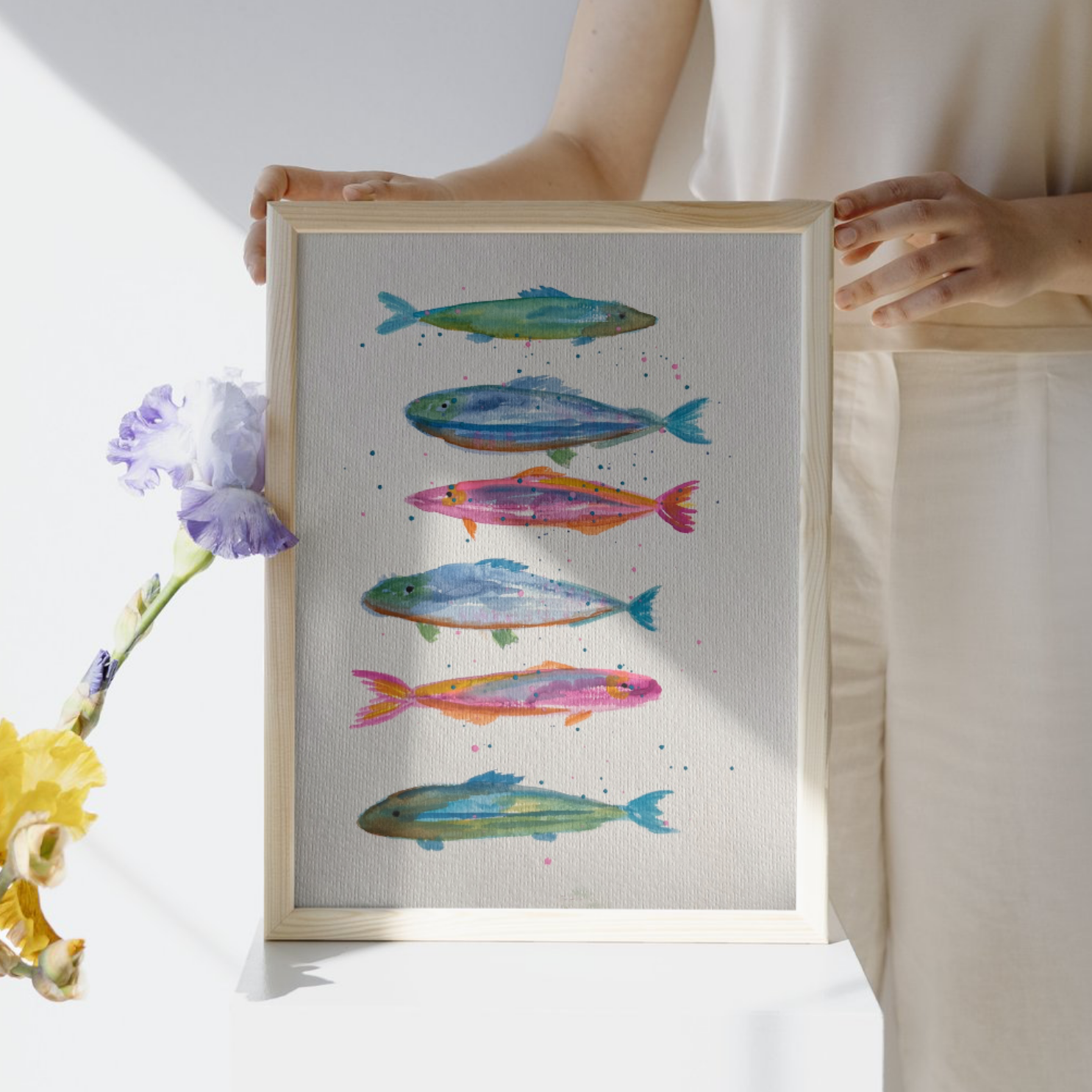 Fish print Handpainted A4 print