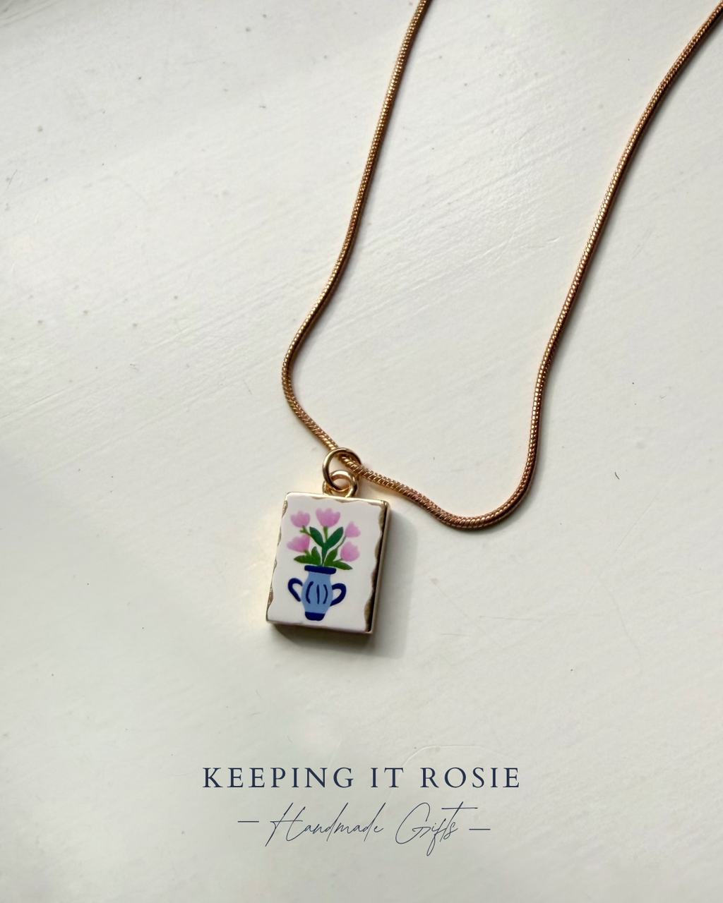 Gold Plated flower vase charm necklace