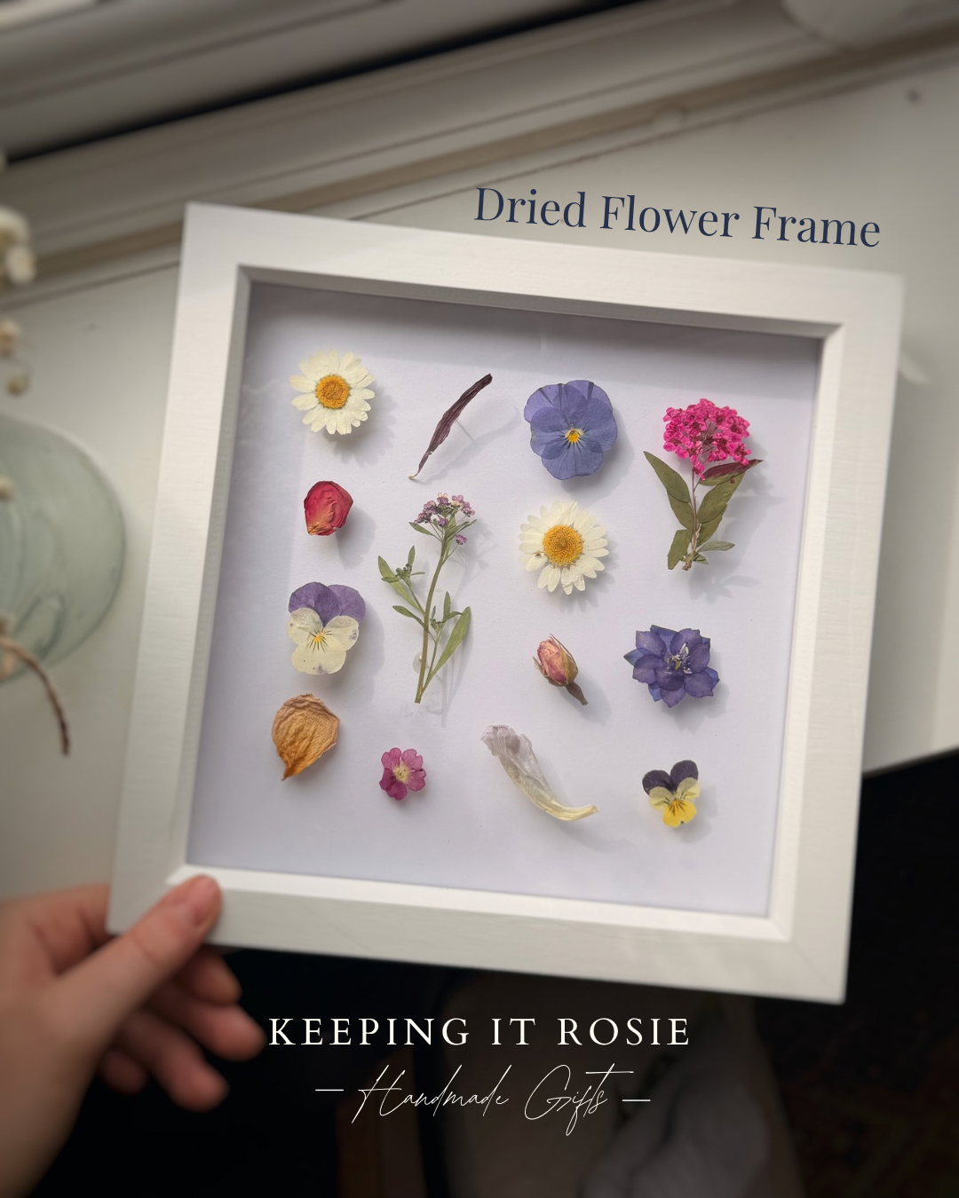 Large 8x8 white floating flower frameh