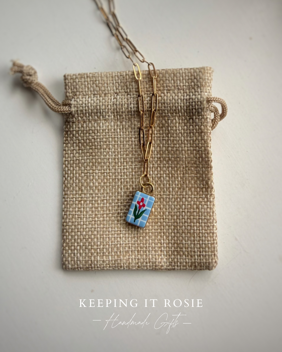 Chequered tulip charm necklace