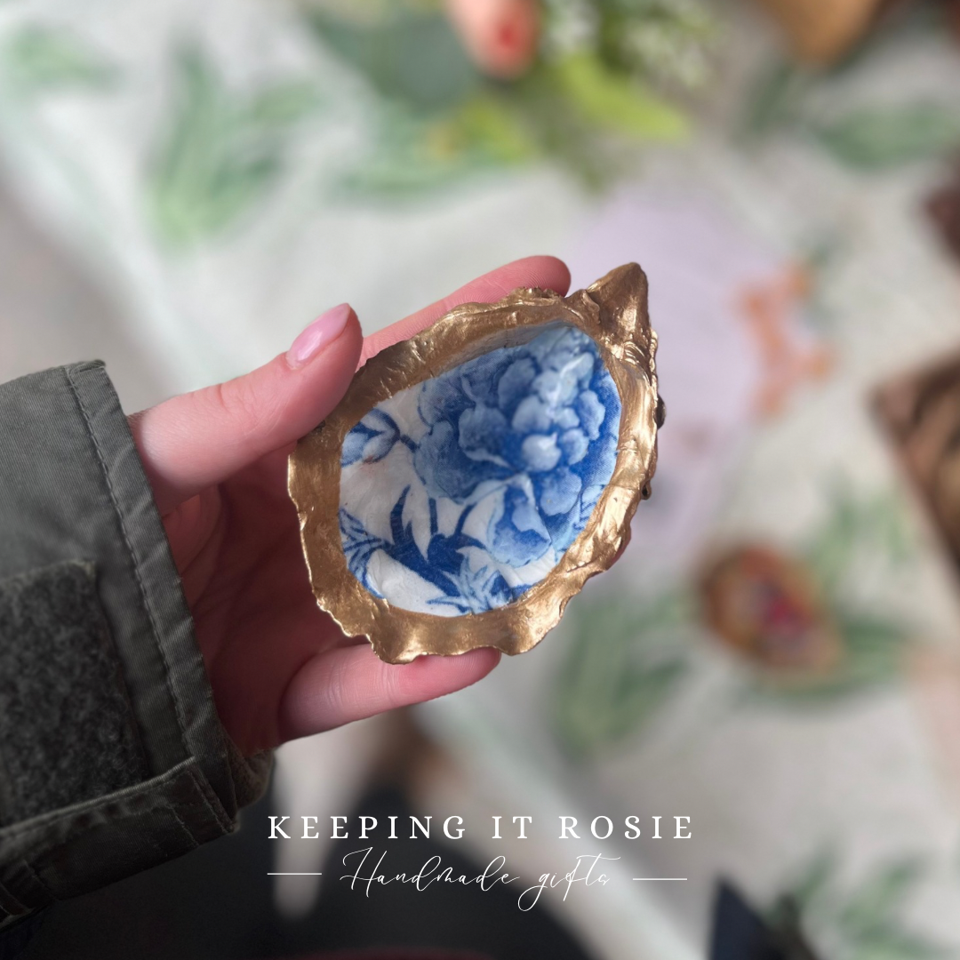 Floral Blue Oyster Shell Trinket Trays
