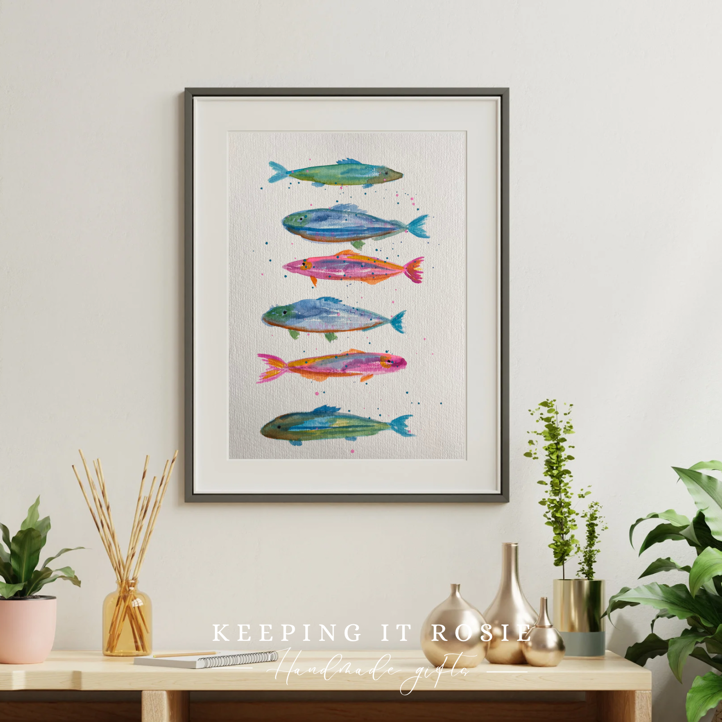 Fish print Handpainted A4 print