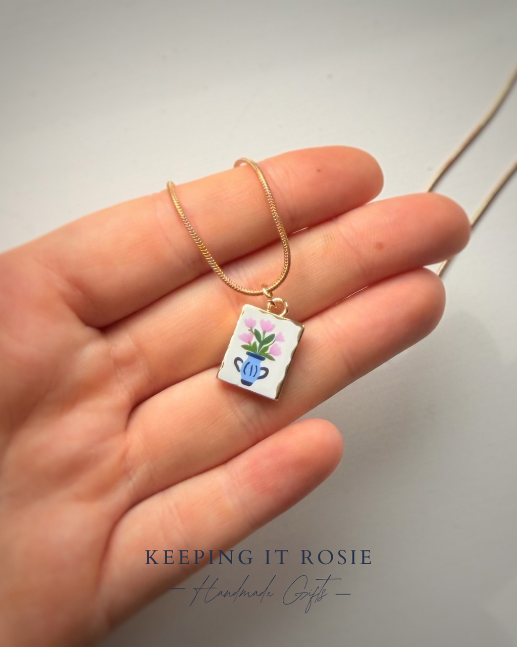 Gold Plated flower vase charm necklace