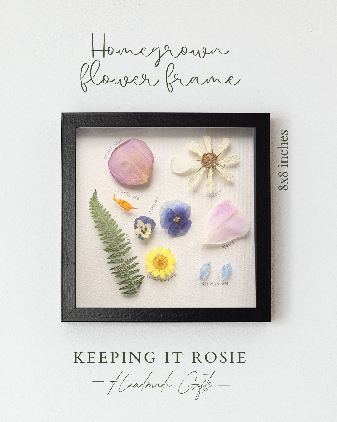Large 8x8 black floating flower frame