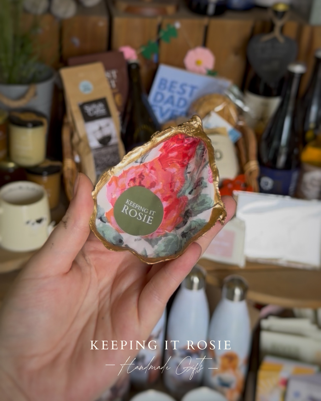 Pink rose floral print oyster shell