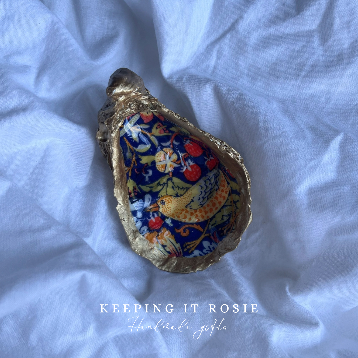 William Morris Strawberry thief oyster shell trinket tray