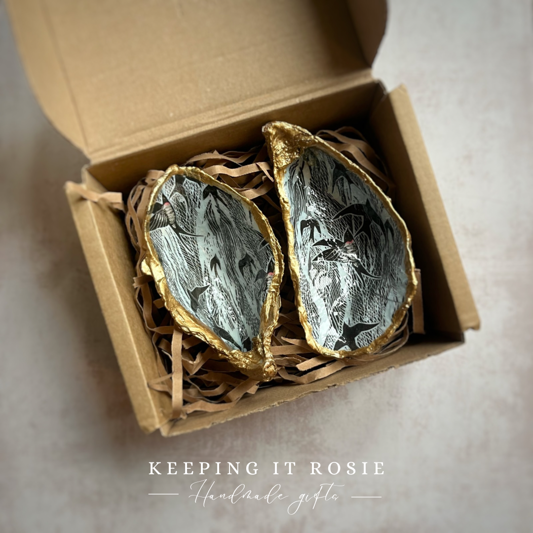 Swallow print oyster shell trinket tray