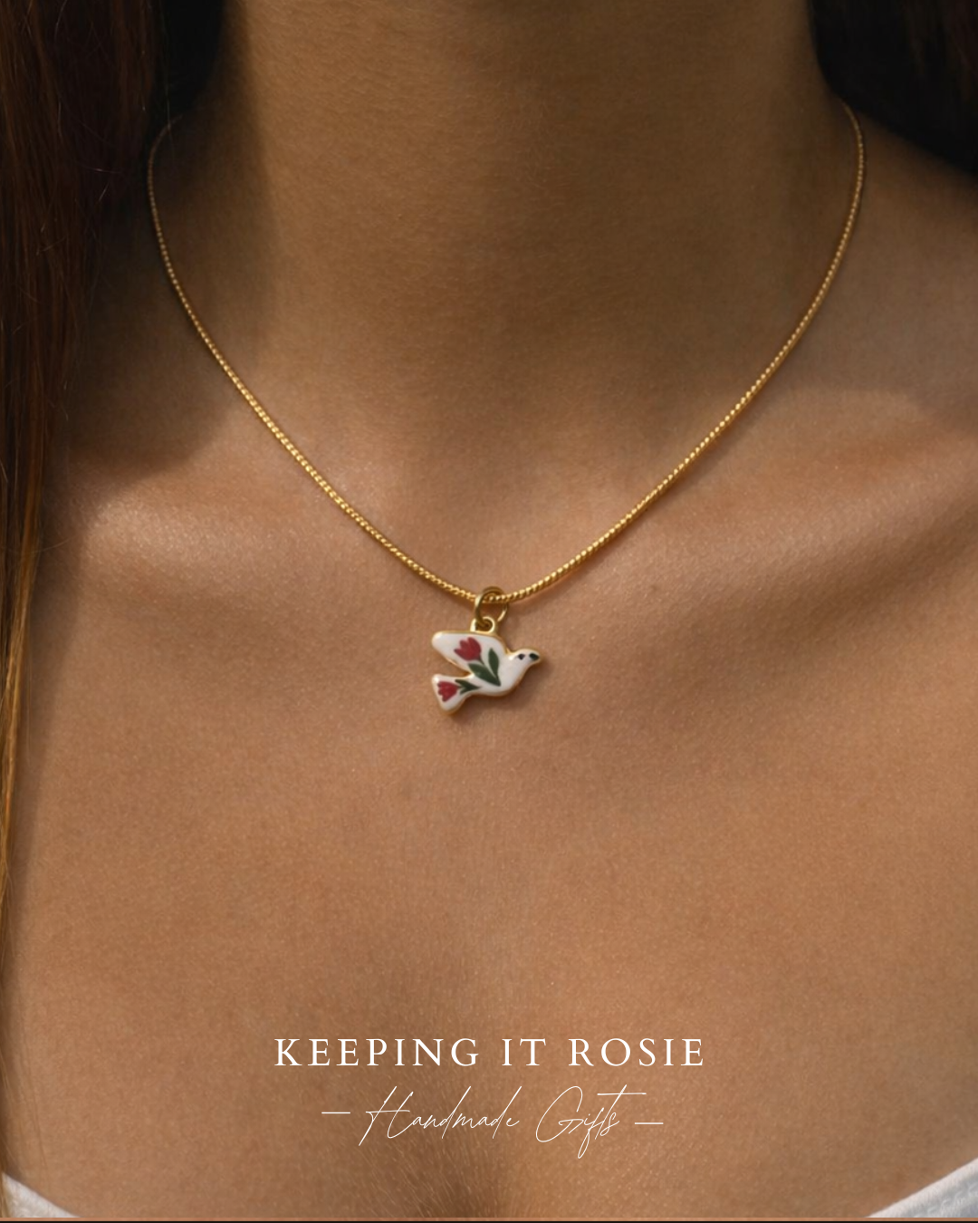 Gold Plated floral bird charm necklace
