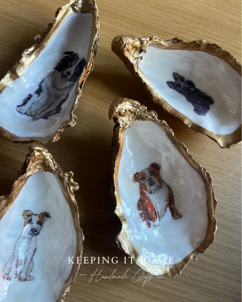 Dog breeds oyster shell trinket trays