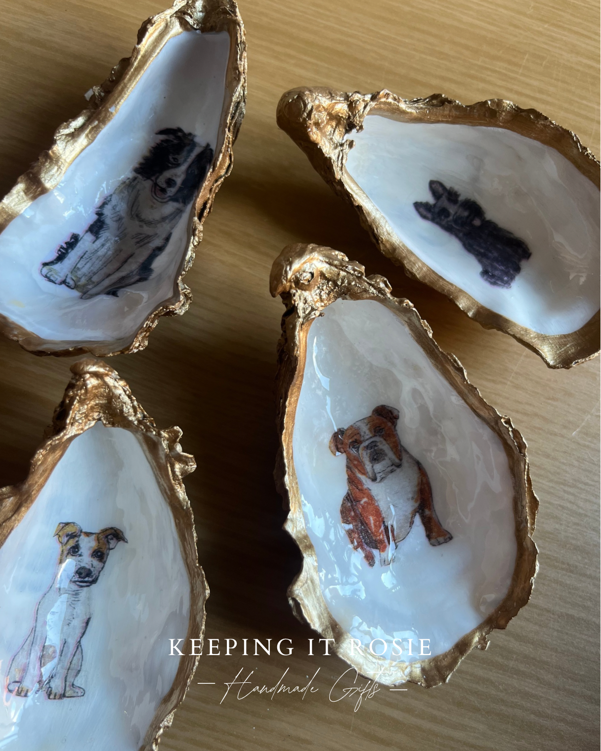 Dog breeds oyster shell trinket trays