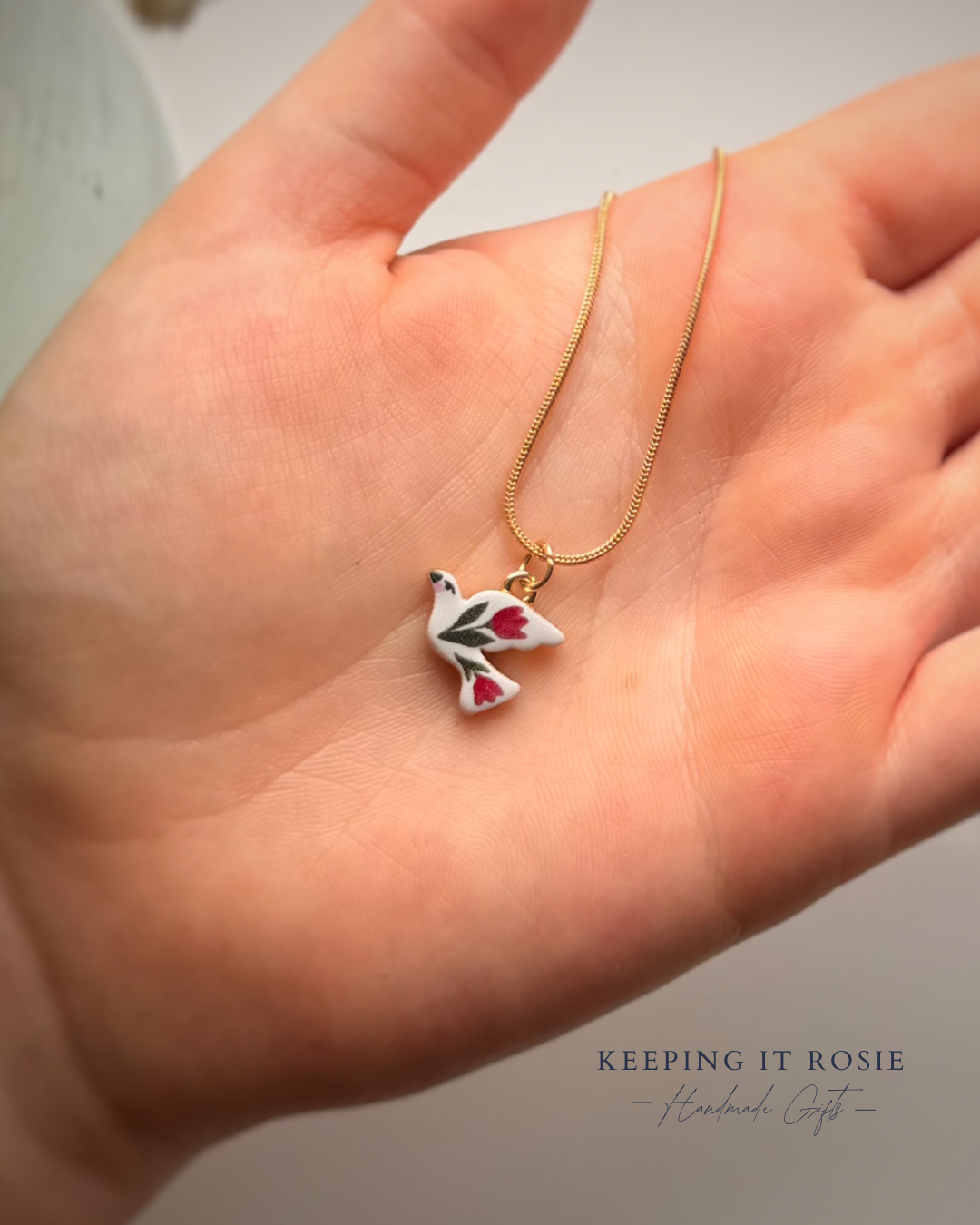 Gold Plated floral bird charm necklace