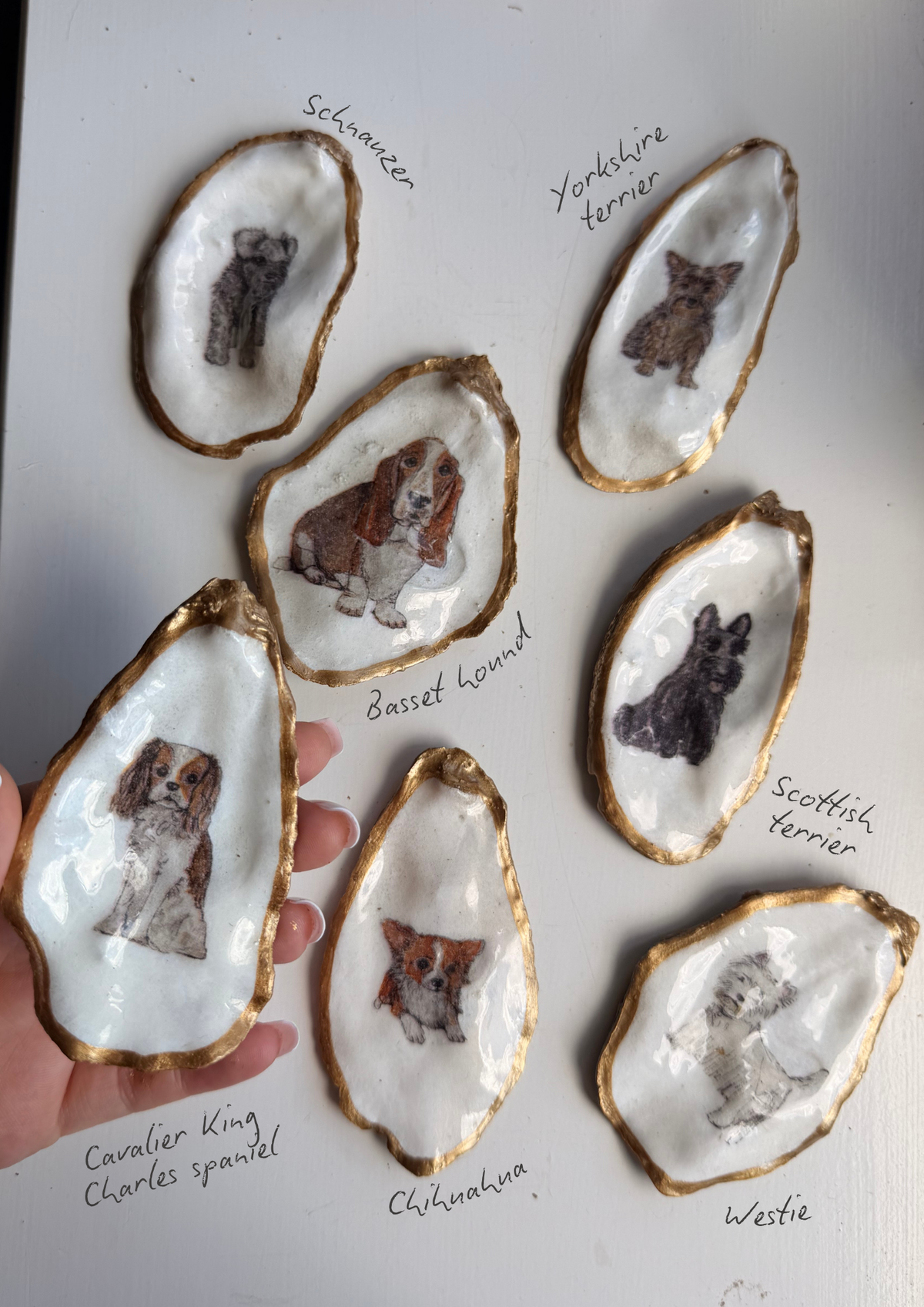 Custom Dog Breed Decorated Shell | trinket trays | Jewellery organisers | personalised | nautical home decor