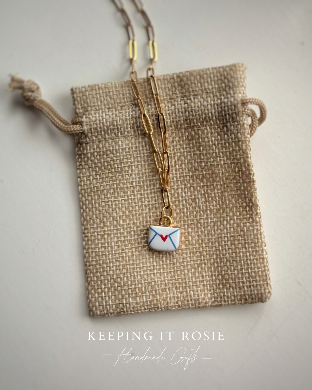 Envelope ceramic charm necklace