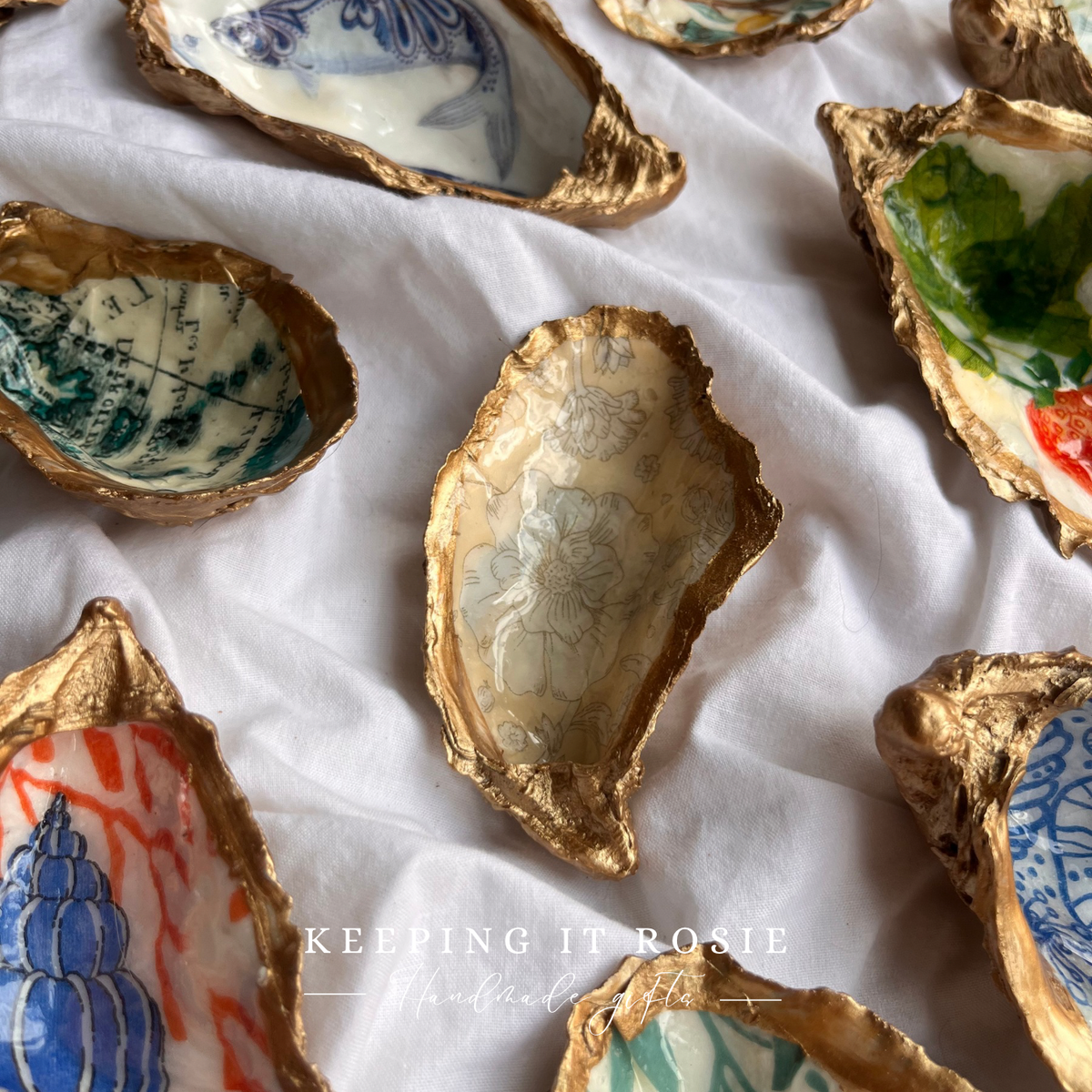 Floral Blue Oyster Shell Trinket Trays