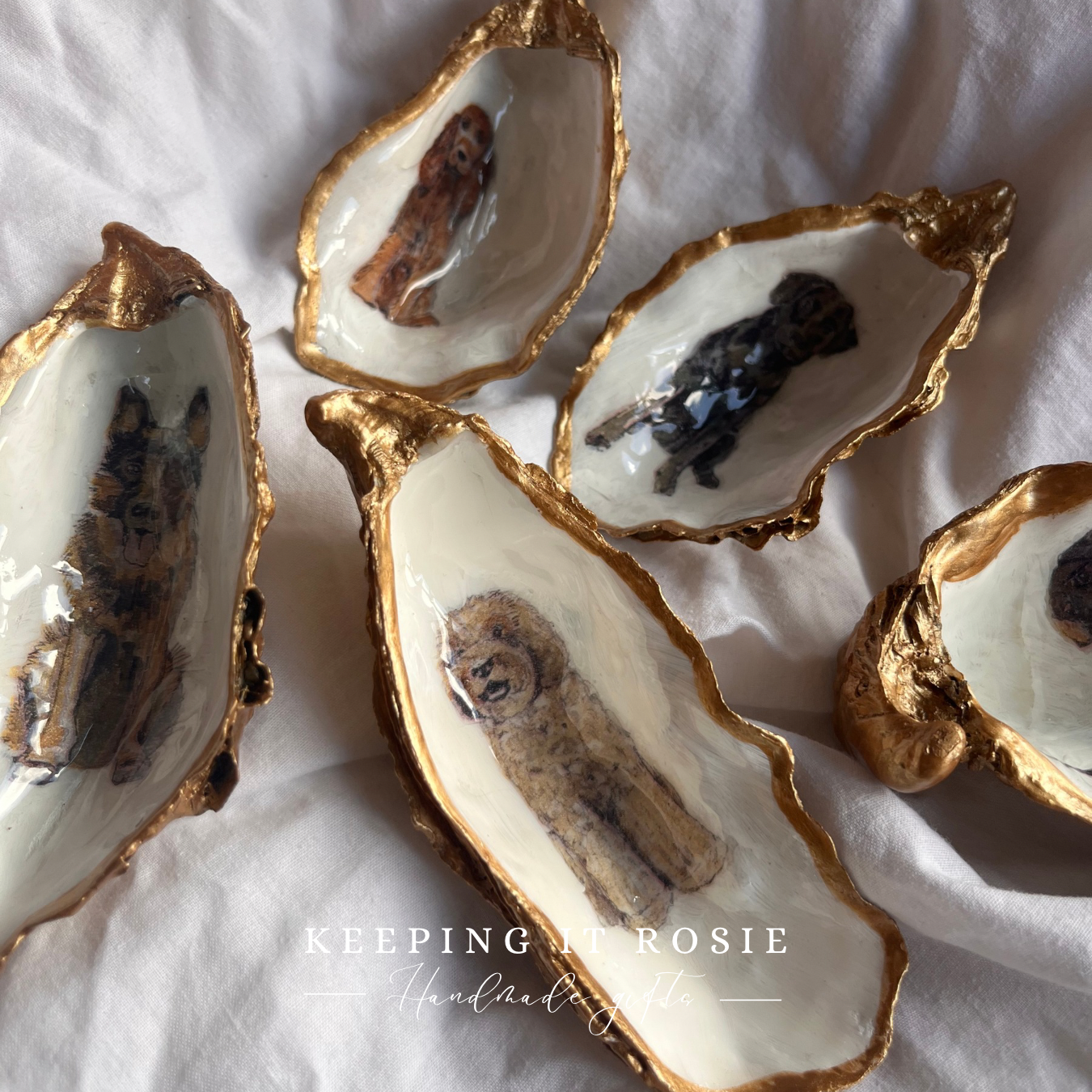 Dog breeds oyster shell trinket trays