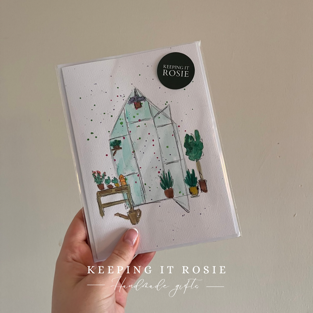 Greenhouse print Handpainted Card