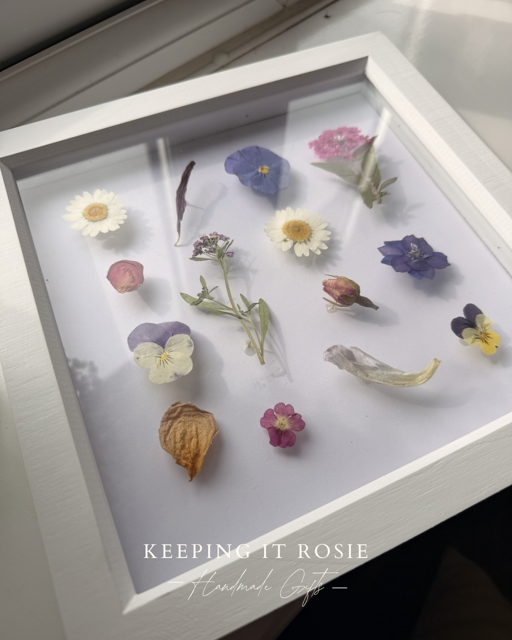 Large 8x8 white floating flower frameh