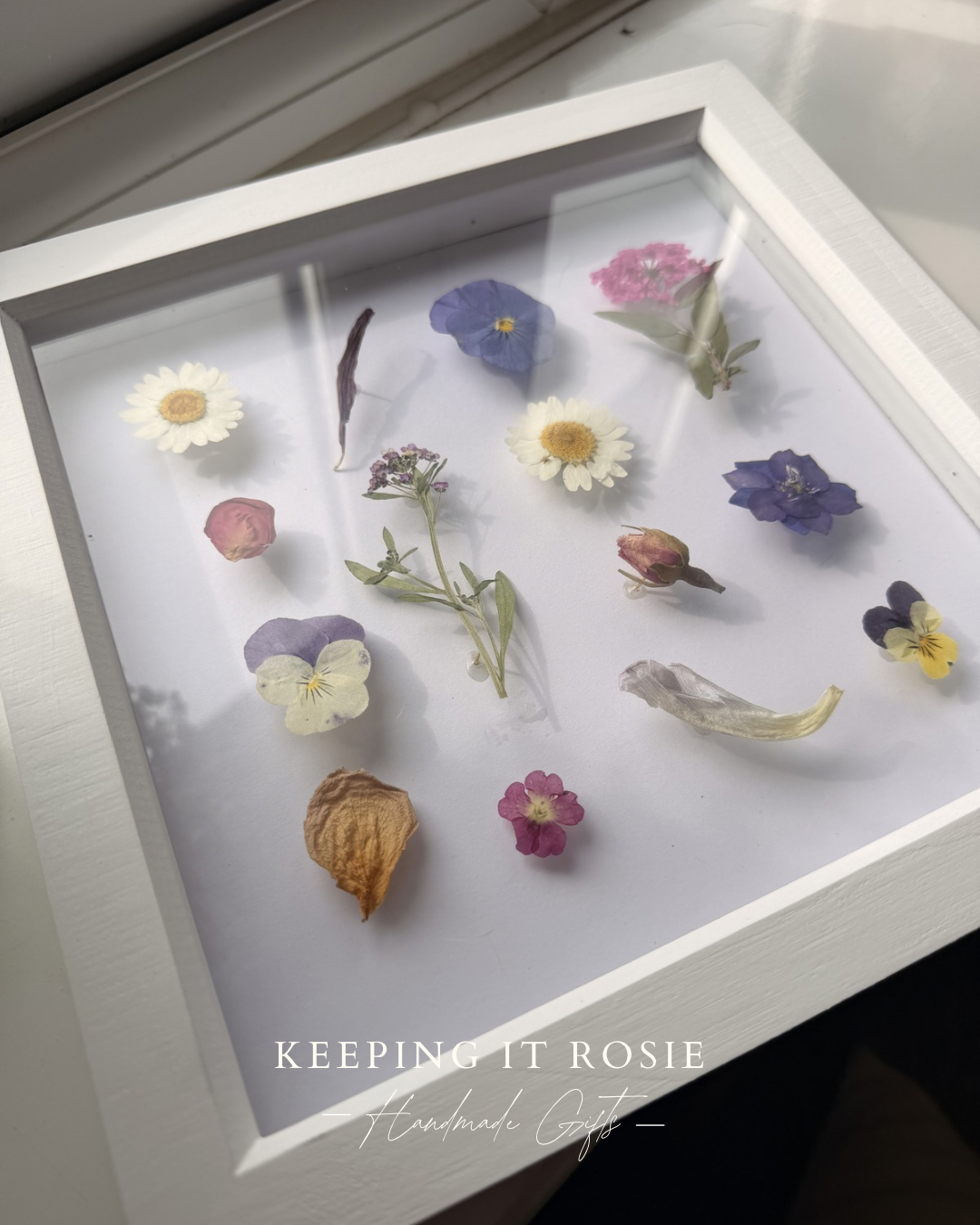 Large 8x8 white floating flower frameh