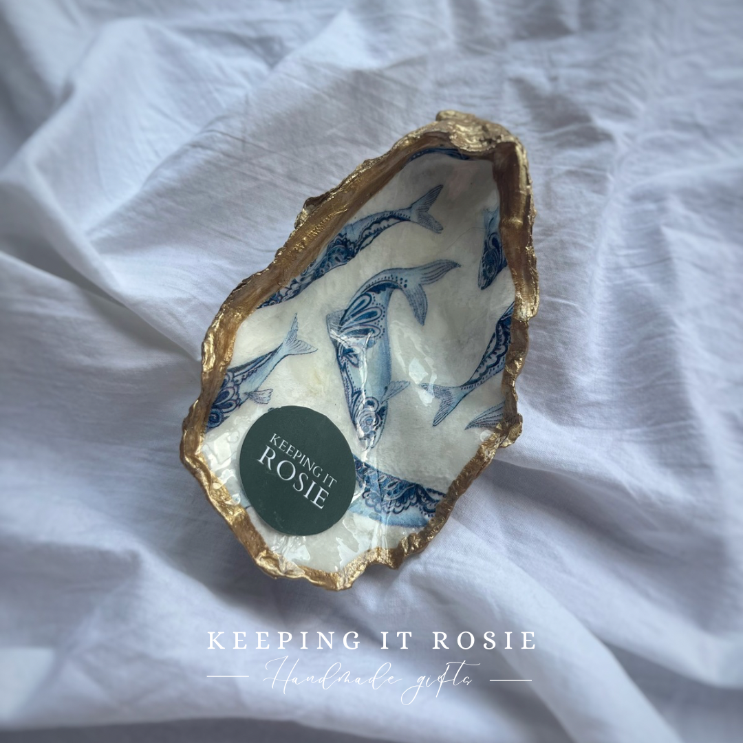 Fish print oyster shell tray