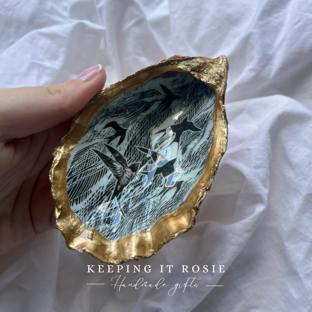 Swallow print oyster shell trinket tray