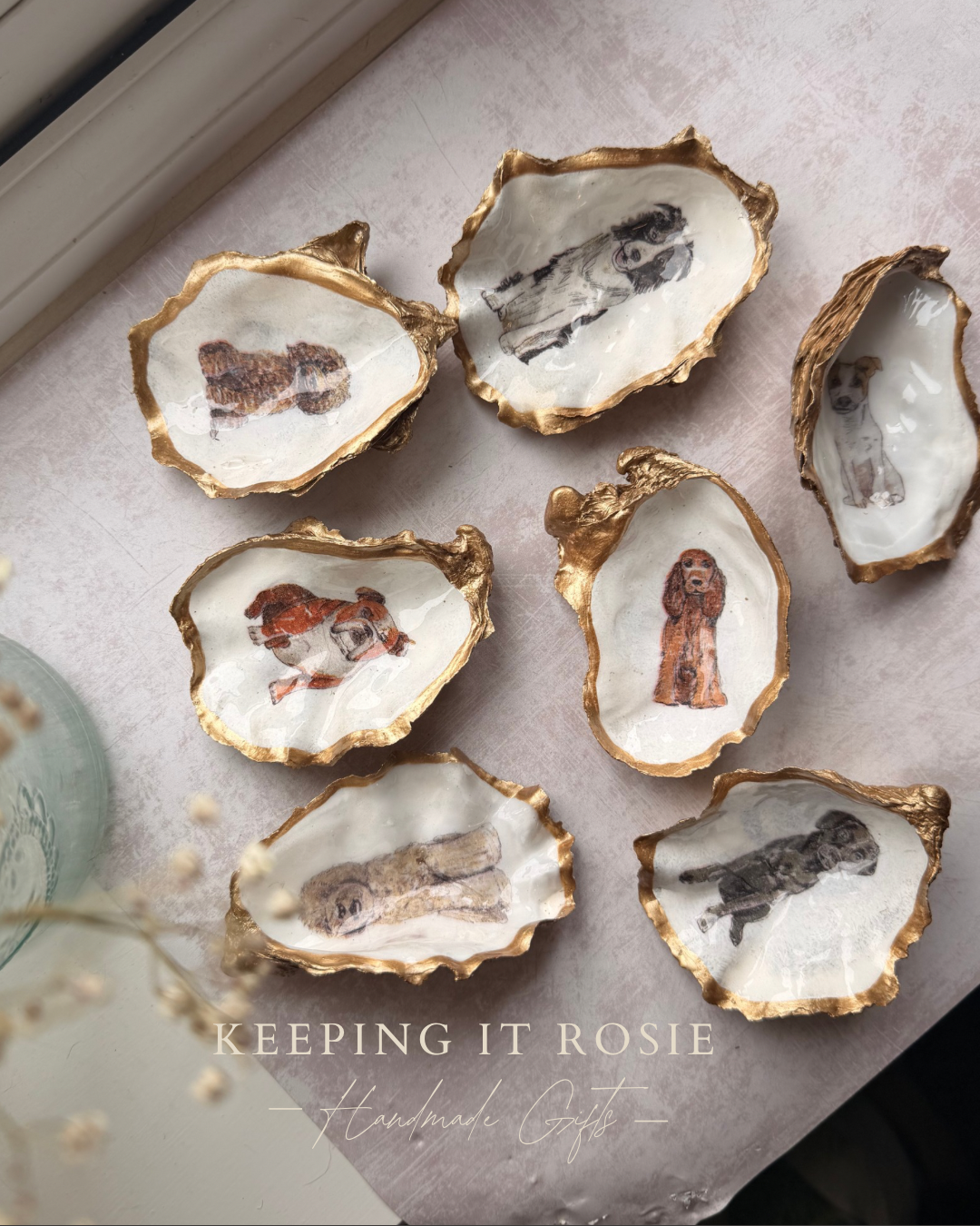 Custom Dog Breed Decorated Shell | trinket trays | Jewellery organisers | personalised | nautical home decor